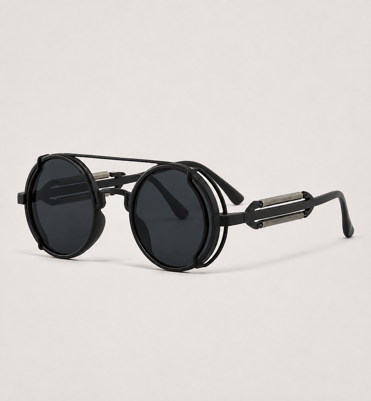 Gothic Steampunk Round Sunglasses - Black
