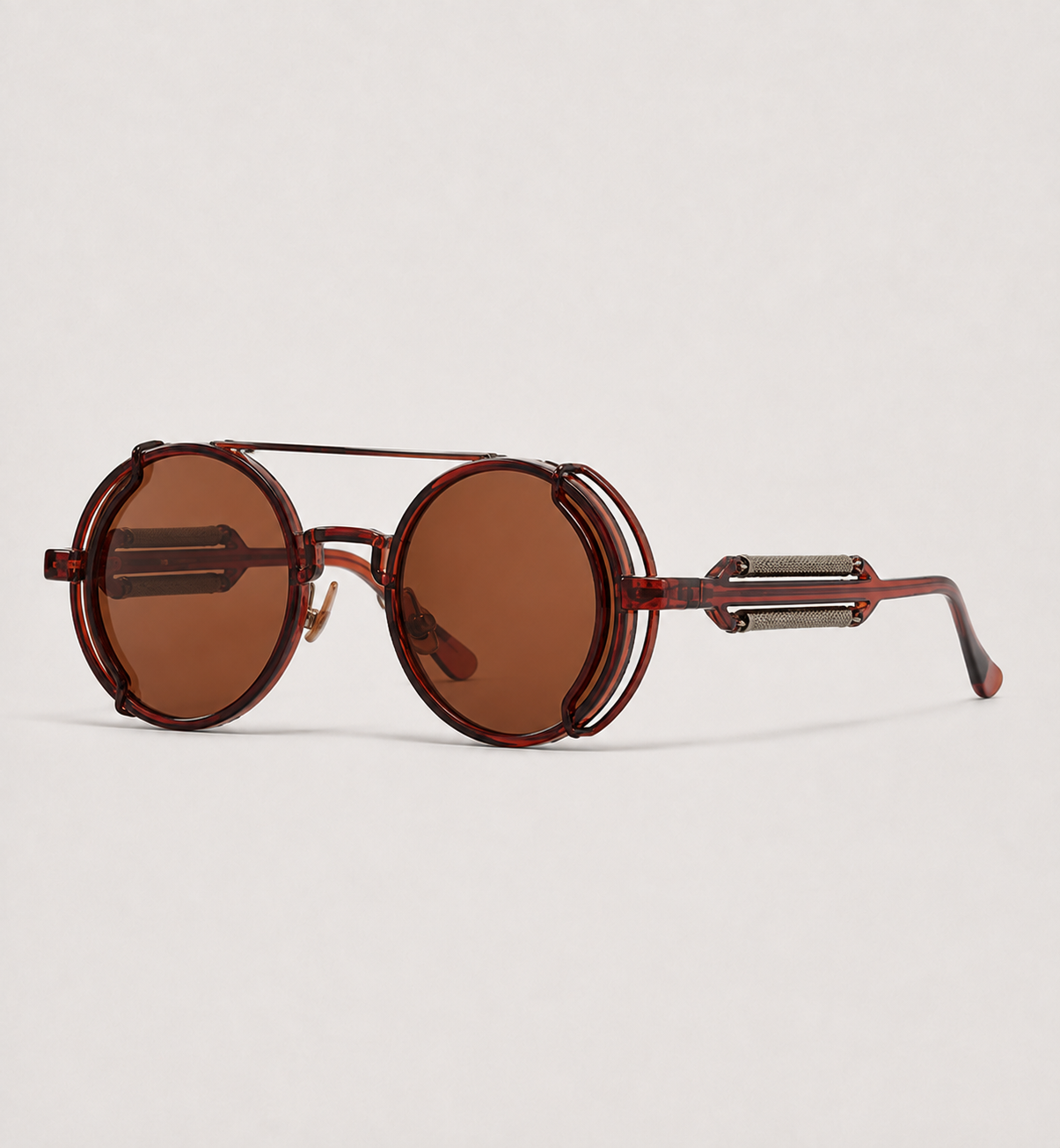 Gothic Steampunk Round Sunglasses - Brown