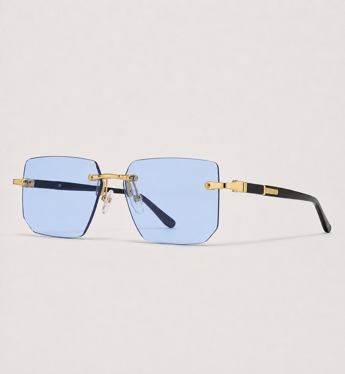 Rimless Rectangle Sunglasses - Blue Lens